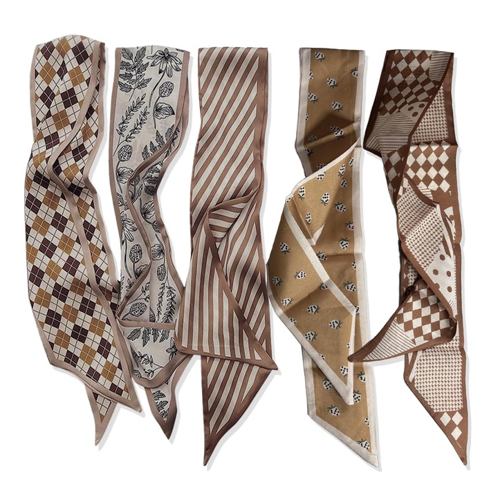 Set 5 Esarfe Satin Femei: Par, Geanta, Accesorii Elegante