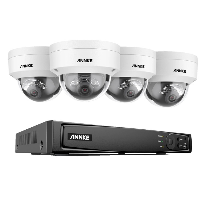 Sistem de camere de supraveghere, 8CH, 6 camere tip glont, 5MP, rezistenta la apa IP66, capacitate de stocare 14TB