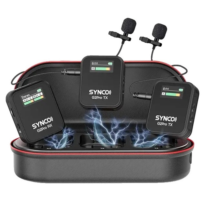 Microfon lavalier, G2A2 PRO, transmisie wireless, calitate audio 48KHz, 200m raza de actiune, dimensiuni standard