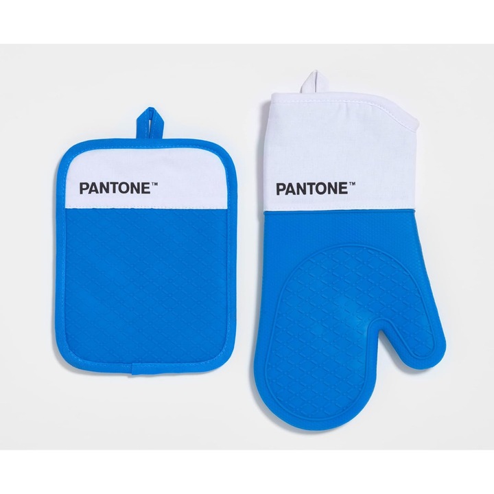 Manusa Cuptor és Edényalátét Szett Pantone, Pamut, Csúszásgátló Szilikon, Fehér/Kék