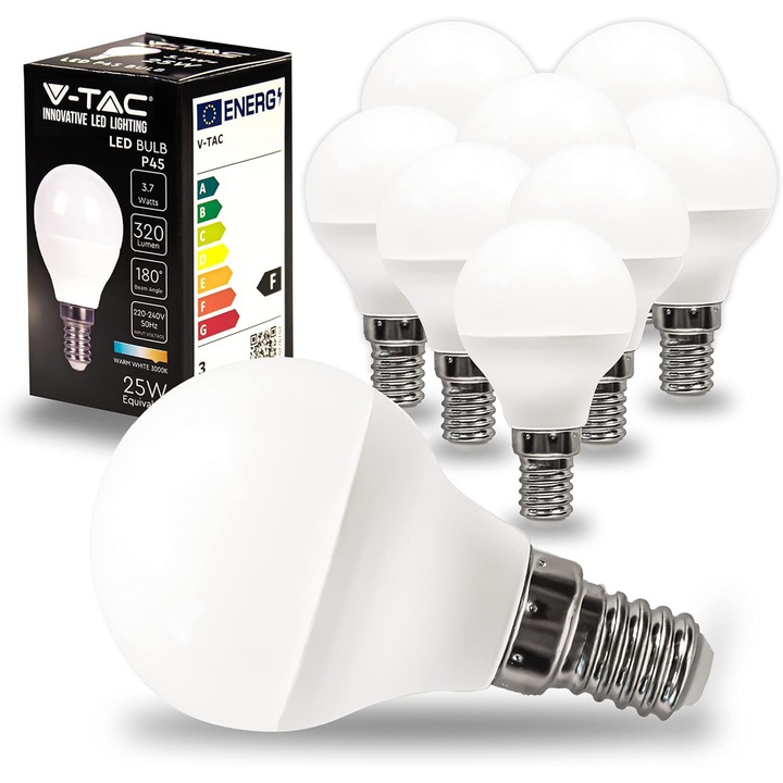 Becuri LED E14 3.7W V-TAC, Lumina Alb Cald 3000K, 320lm