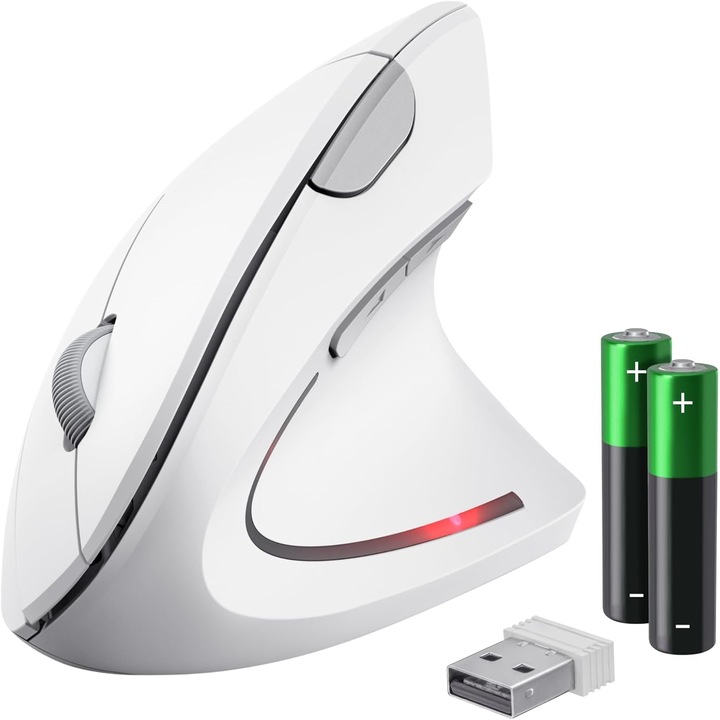 Mouse Vertical Wireless Trust Verto, Ergonomic, 800-1600 DPI, Alb