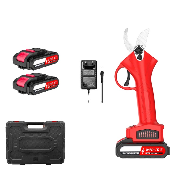 Foarfeca electrica pentru gradinarit, 2 baterii, motor fara perii, design ergonomic, 3x4cm