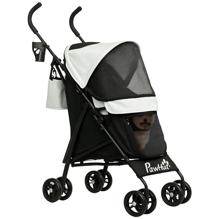 Carucior pentru caini, design compact, bej, 76x44x103 cm