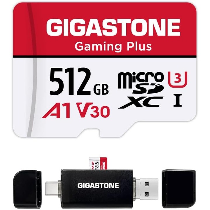 Card Micro SD GIGASTONE 512GB cu Cititor USB-C, Gaming Plus, 4K, UHS-I U3 V30