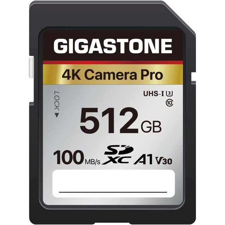 Card de memorie GIGASTONE 512GB SDXC - 4K Pro, 100MB/s, V30, U3