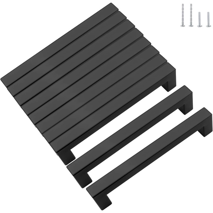 Set de 10 manere negre pentru mobila, distanta intre gauri de 160 mm, manere de bucatarie, manere de sertar din otel inoxidabil cu suruburi de patruzeci, manere de dulap, manere de usa, manere patrate de bucatarie (negru, 160)