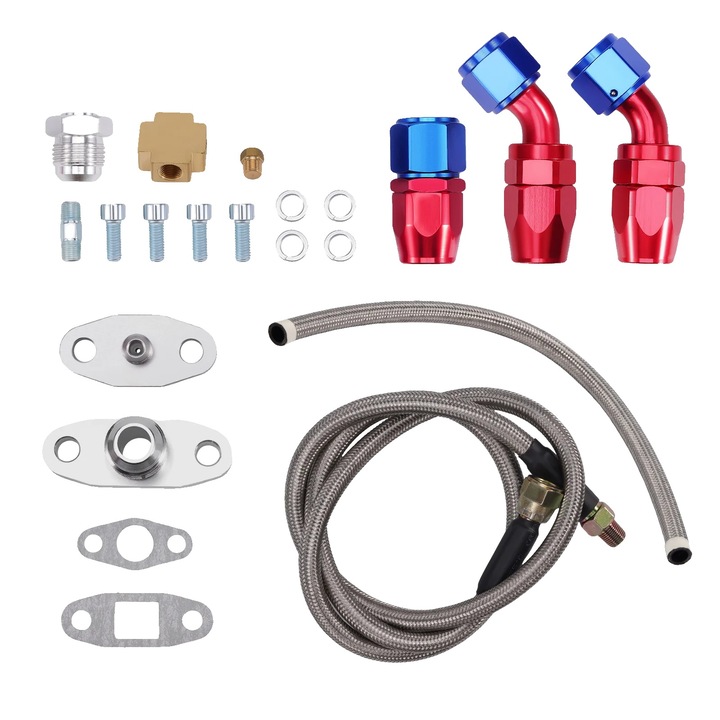 Комплект маслени тръби за турбо, 1000 мм дължина на захранващата тръба, 550 мм дължина на обратната тръба, 21 мм вътрешен диаметър на обратната тръба, 14 мм вътрешен диаметър на захранващата тръба