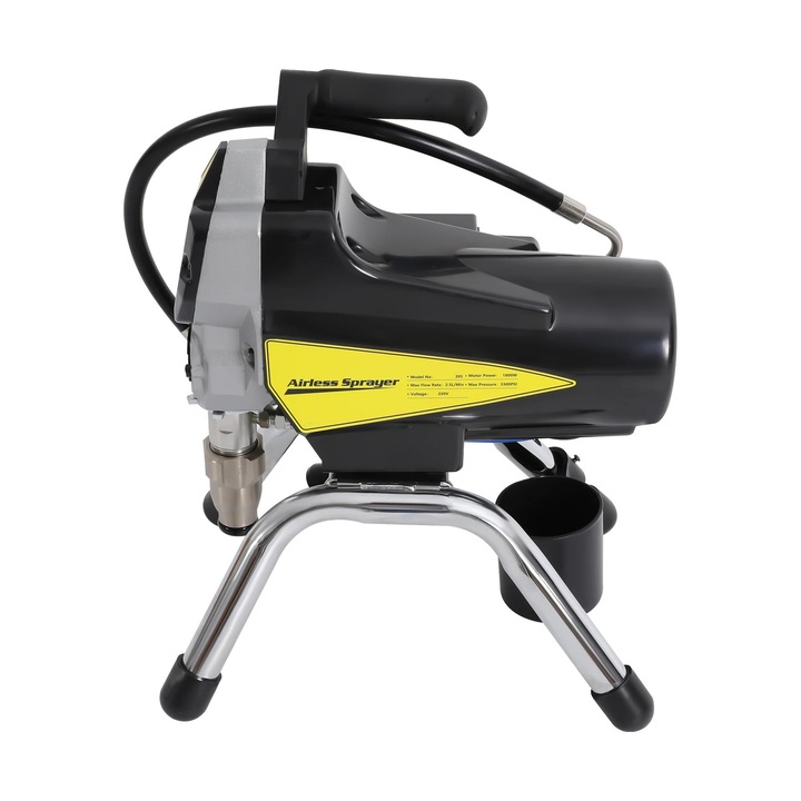Airless pistol de vopsit / aparat de vopsit, 1800 W 220 V, 3300 PSI, 2, 5 L/min, Furtun 8 m + tija 50 cm, Stecher UE, Negru