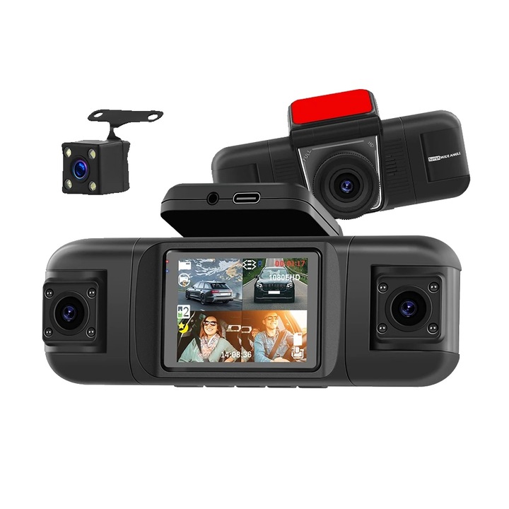 Camera auto DVR, 360 grade, 1080P, 2 inch, noapte, suport 128GB