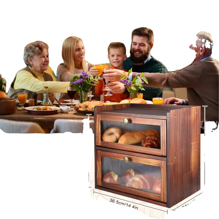 Cutie pentru paine, design vintage, capacitate mare, maro, 36.5x24x34cm