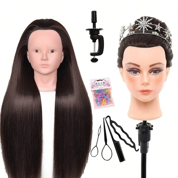 Cap de manechin pentru coafura, plastic de inalta calitate, set 4 bucati, negru, dimensiune standard