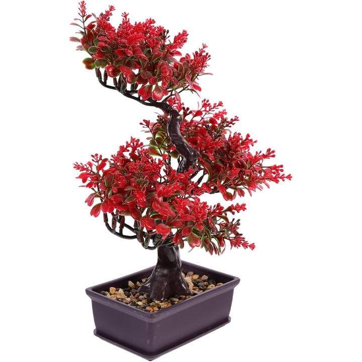 Copac Bonsai Artificial Luxshiny, 36 cm, cu Ghiveci, Decor Elegant