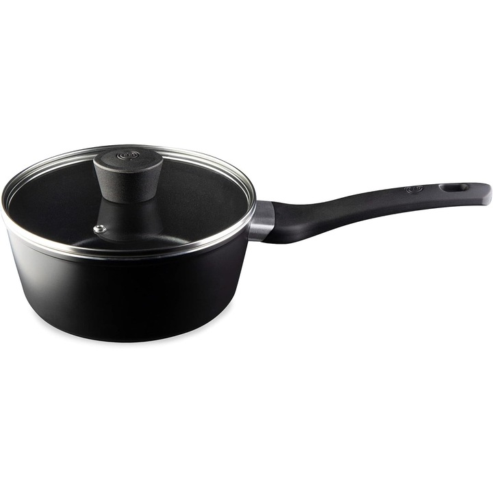 Oala MasterChef 20cm, Aluminiu Negru, Capac Sticla, Inductie