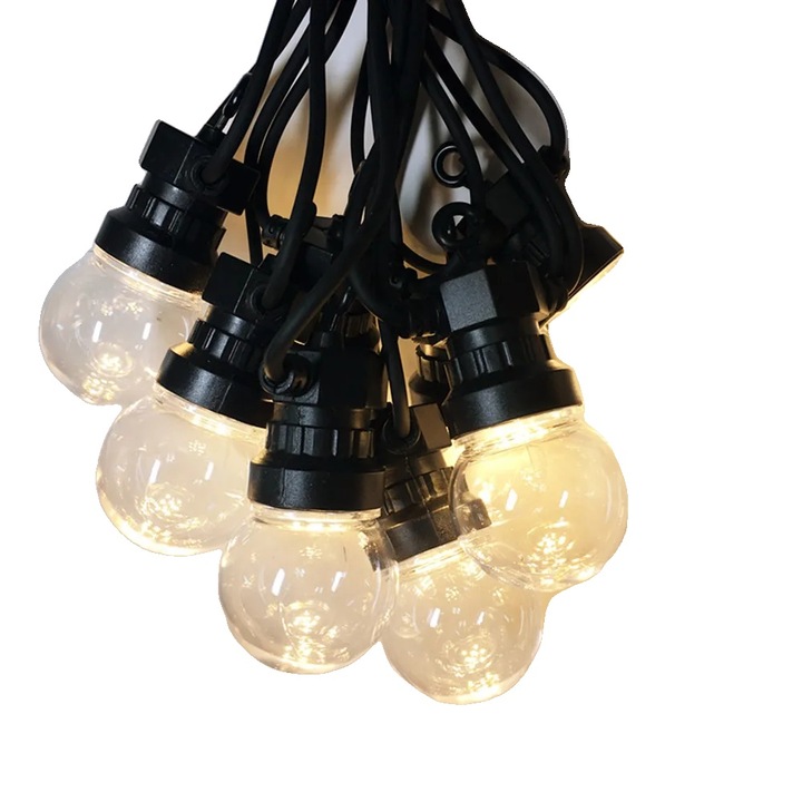 Ghirlanda LED conectabila, 18m, 25 becuri, alb cald, impermeabil