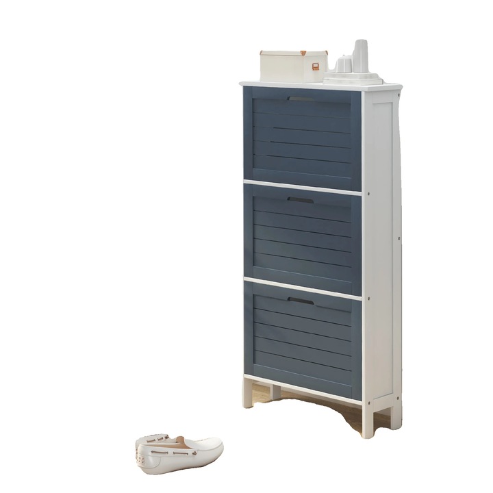 Dulap pantofi, 3 sertare, capacitate 6 perechi, gri, 53x18x108.5 cm