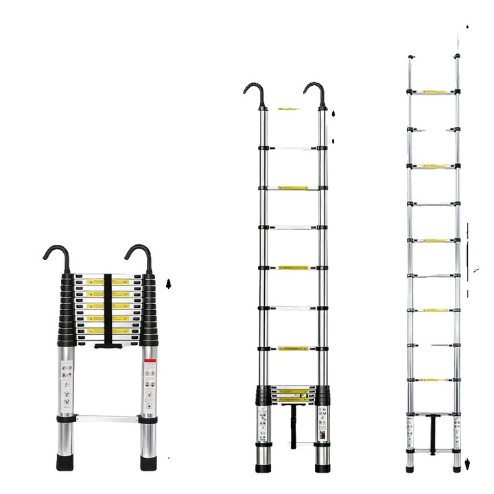 Teleszkópos létra, 5,1 m, kampóval, csúszásmentes kialakítás, könnyű szerkezet