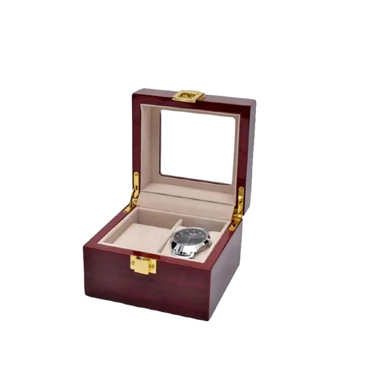 Cutie pentru ceasuri, 2 compartimente, design protector, rosie, MDF