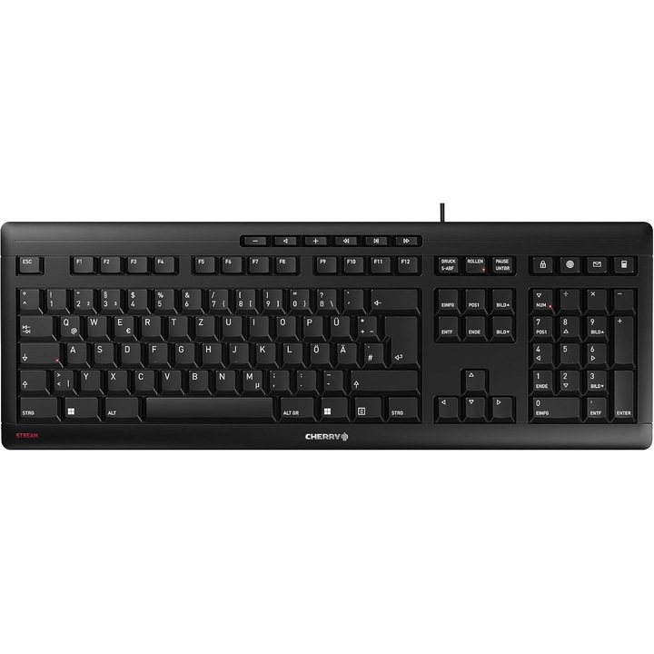 Клавиатура CHERRY Stream, с кабел, немска подредба (QWERTZ), безшумна