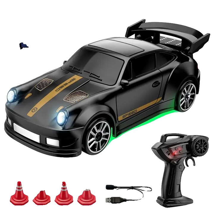 Kaszkadőr autó, CV-E85, tartós műanyag design, távirányító, fekete