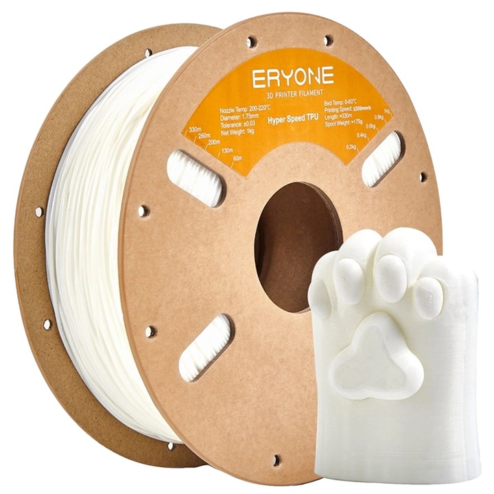 Filament 3D, TPU, maximális nyomtatási sebesség 300mm/s, fehér, 3KG