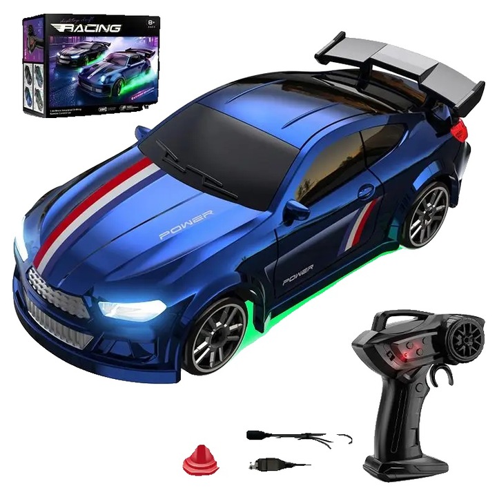 Kaszkadőr autó, CV-E84, tartós műanyag kialakítás, távirányító, kék