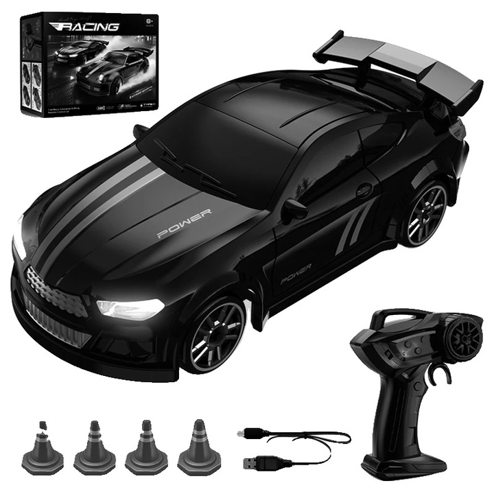 Kaszkadőr kisautó, CV-E84, tartós műanyag kivitel, távirányítóval, fekete