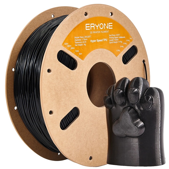 Filament 3D, TPU, maximális nyomtatási sebesség 300mm/s, fekete, 3KG