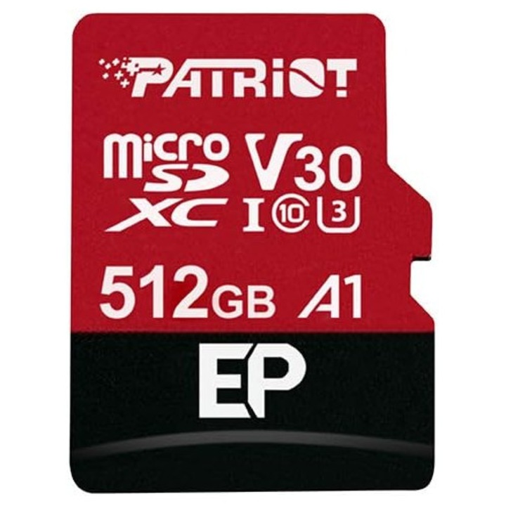 Card Micro SD Patriot 512GB A1 V30 pentru Telefoane Android, Inregistrare Video 4K