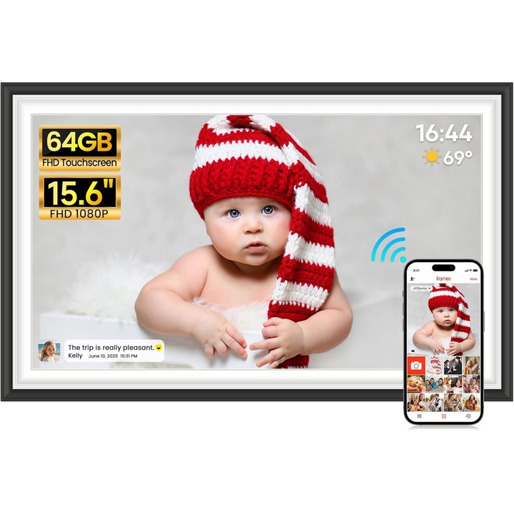 Branch digitális képkeret 15,6 hüvelykes Full HD IPS érintőképernyővel, 32 GB