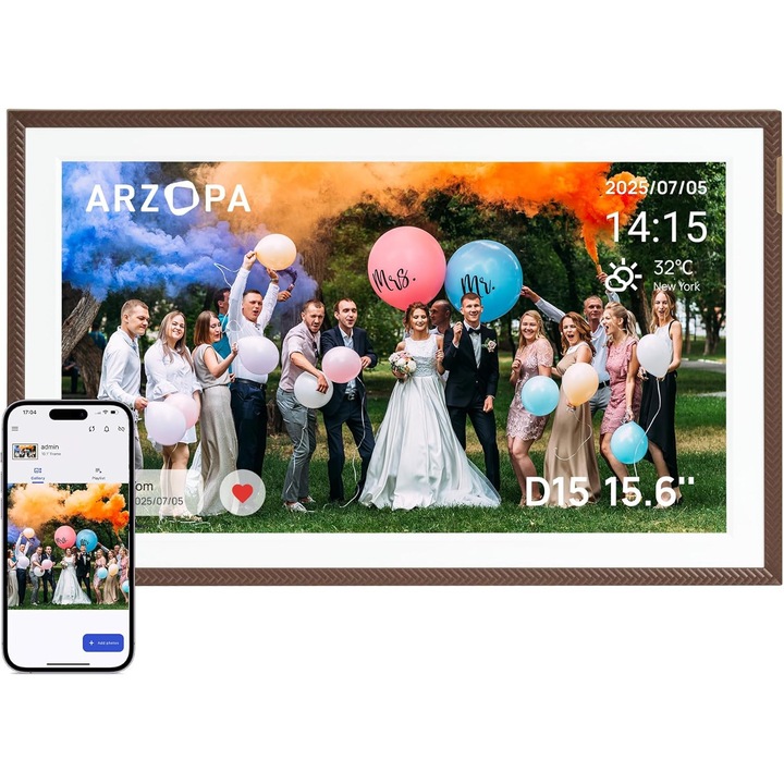 ARZOPA 15.6" FHD Érintőképernyős Digitális Képkeret, Korlátlan Felhőtárhely