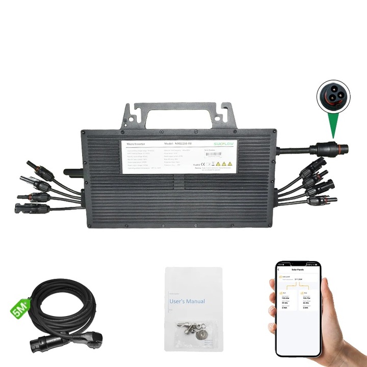 Invertor Fotovoltaic 2000W, 190-270V, 22-60V, Monitorizare Inteligenta, Dimensiuni 227x195x42mm