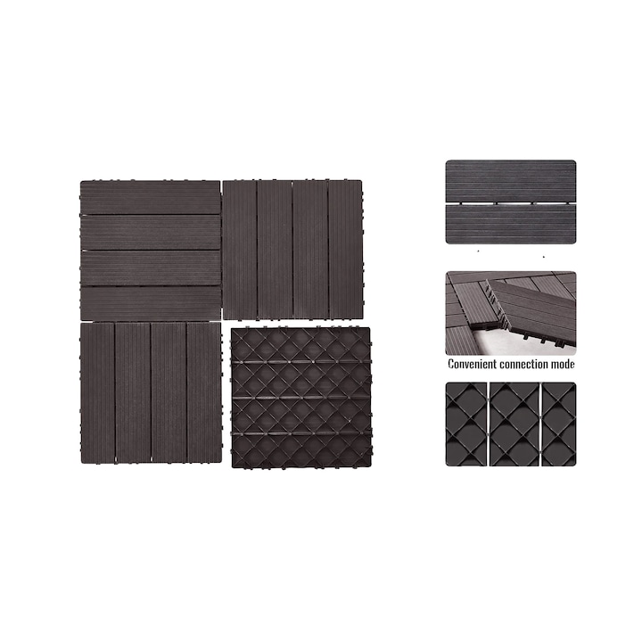 Placi interconectabile pentru exterior, 36 bucati, rezistente la apa, culoare maro, dimensiune 30x30cm