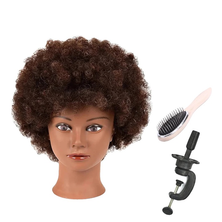 Cap de antrenament pentru coafura, 100% par uman, 6 inch, negru