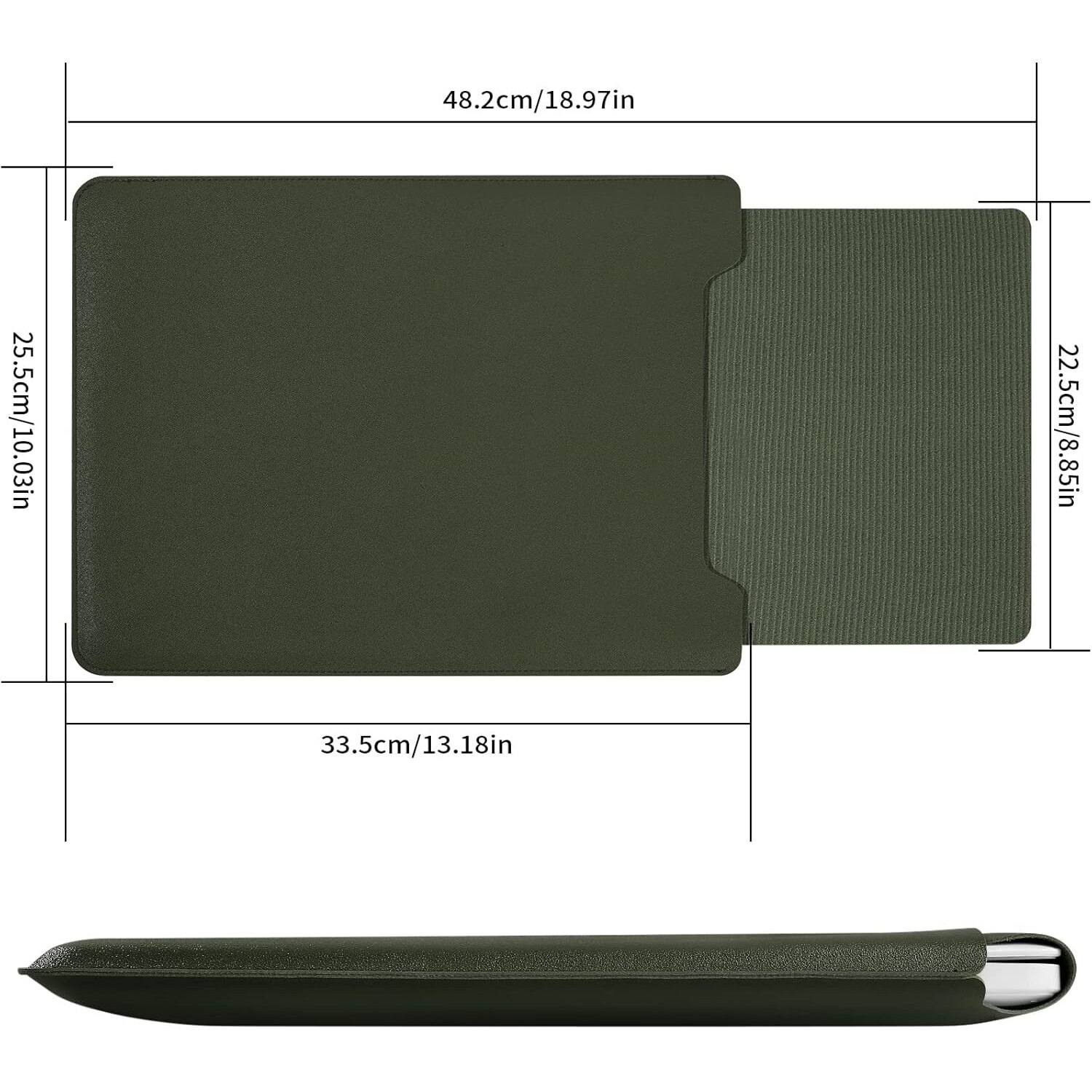 Husa Laptop 13.3-14 Inch Piele PU, Subtire, Verde Inchis