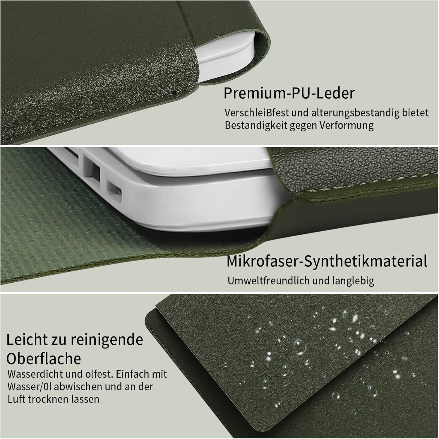 Husa Laptop 13.3-14 Inch Piele PU, Subtire, Verde Inchis
