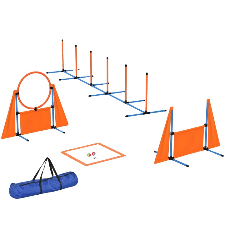 Agilitási edzőkészlet, 6 darab, akadályok, narancssárga, 348x66x69 cm