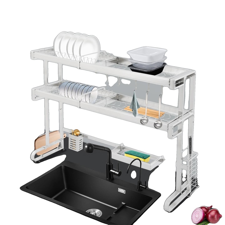 Scurgator vase, 2 niveluri, lungime ajustabila, 6 carlige, inox 304, 25-40 inch