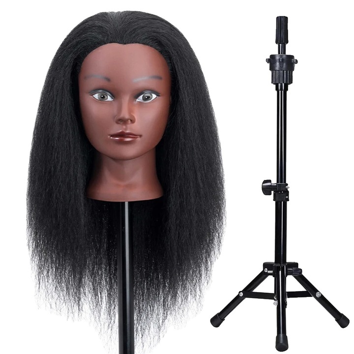 Cap de manechin cu par uman 100%, include suport trepied