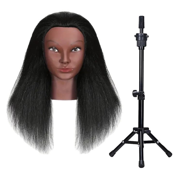 Cap de manechin, par uman 100%, include suport tripied,