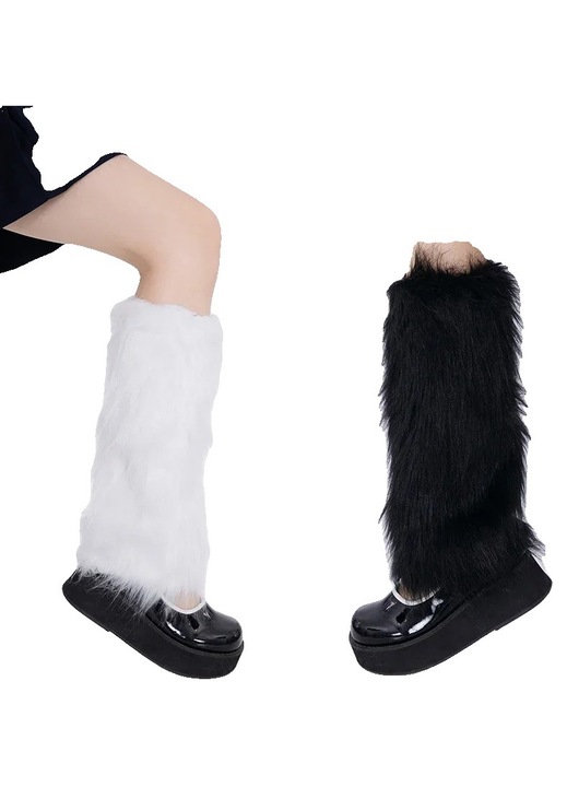 Дамски чорапи, 2 чифта, 40см, полиестер-кашмир, изчистен модел, универсален размер, бял/черен