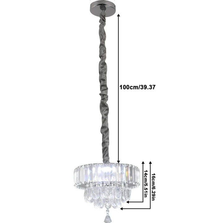 Модерна висяща лампа, елегантен дизайн, енергийно ефективна, метал, кристал, 1 източник на светлина, 90-260V, 10-15кв.м