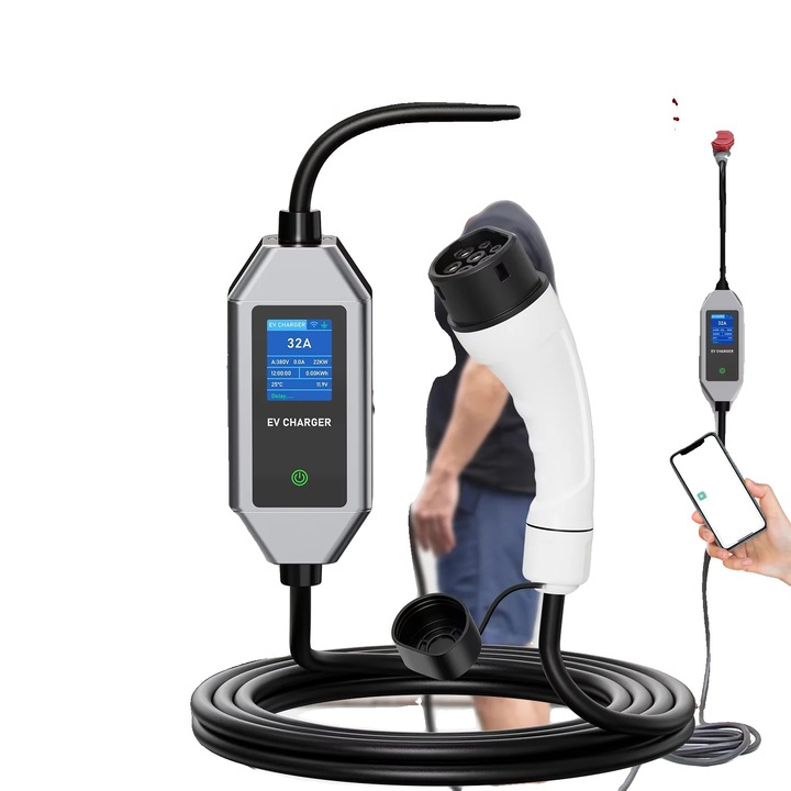 Incarcator EV, control Smart APP, 22KW, Type2 cu cablu de 5M, design rezistent la intemperii