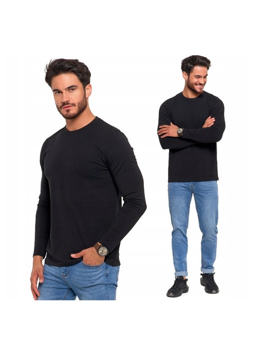 Tricou barbat cu maneca lunga, MORAJ, bumbac, negru, croiala dreapta, 2XL INTL