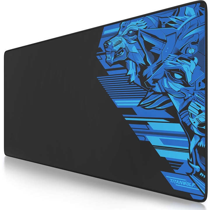 Mousepad Titanwolf XL, Lup Albastru Vector, 90x40cm, Gaming