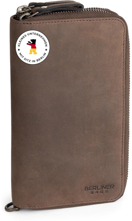 Портфейл от първокласна кожа Berliner Bags Dallas RFID XL за мъже, Еспресо