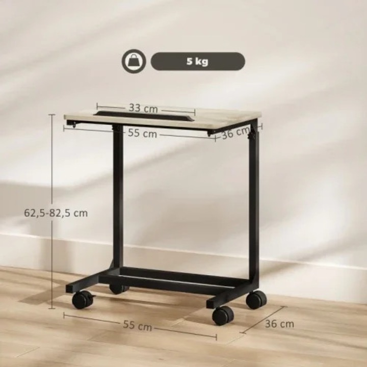 Masuta laterala in forma de C, reglabila pe inaltime, statie de lucru mobila, ciocolata