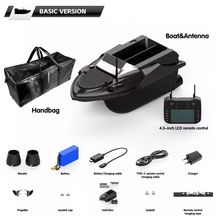 V080, RC лодка за захранване с GPS, 20000 mAh батерия, Обхват 800 м, Товароносимост 3 кг, Двоен мотор, Автоматично връщане