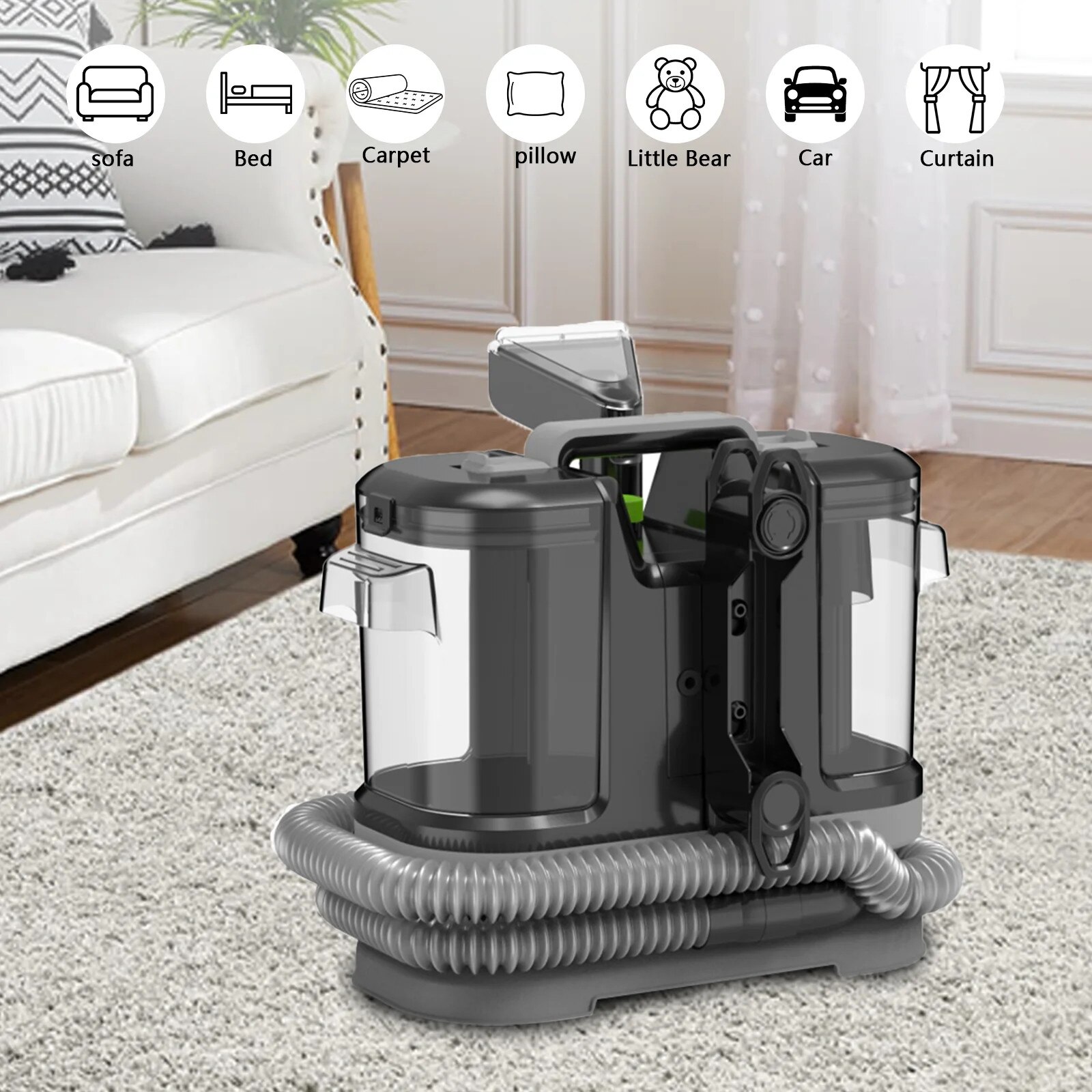 Aspirator pentru covoare, putere de aspiratie, sistem dual de rezervor de apa, 36.2x18.2x30.4cm, 3.5kg