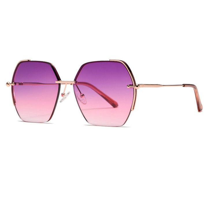 Ochelari de soare Sunglasses (8561) for Women with Metal Frame and Nylon Lens, Hexagonal Rose Gold / Purple / Red Roz, Auriu, Mov